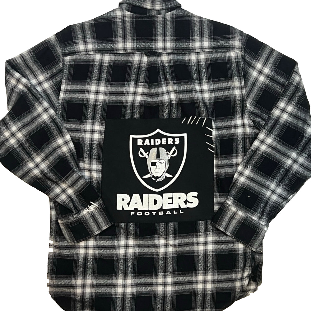 raiders dress shirt Cutter & Buck Las Vegas Raiders Skyline Recycled Pinstripe Mens Long Sleeve Button Down Dress Shirt in Elemental Grey/White
